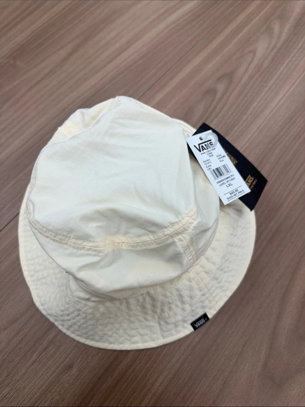 Vans Cream Bucket Hat with Checkered Chin Cord